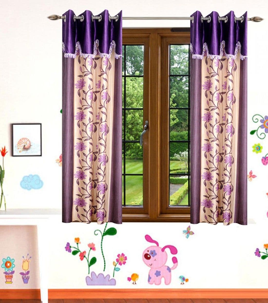 HomeeHub Polyester Multicolor Self Design Eyelet Window Curtain