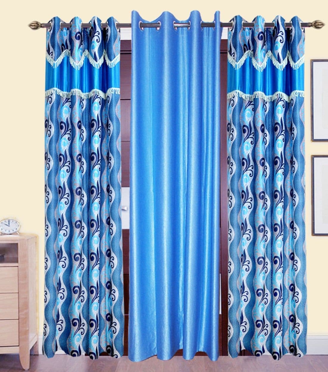 HomeeHub Polyester Multicolor Self Design Eyelet Door Curtain
