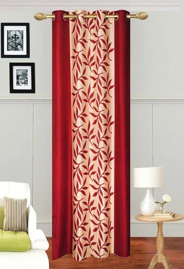 Ville Style Polyester Maroon Floral Eyelet Door Curtain