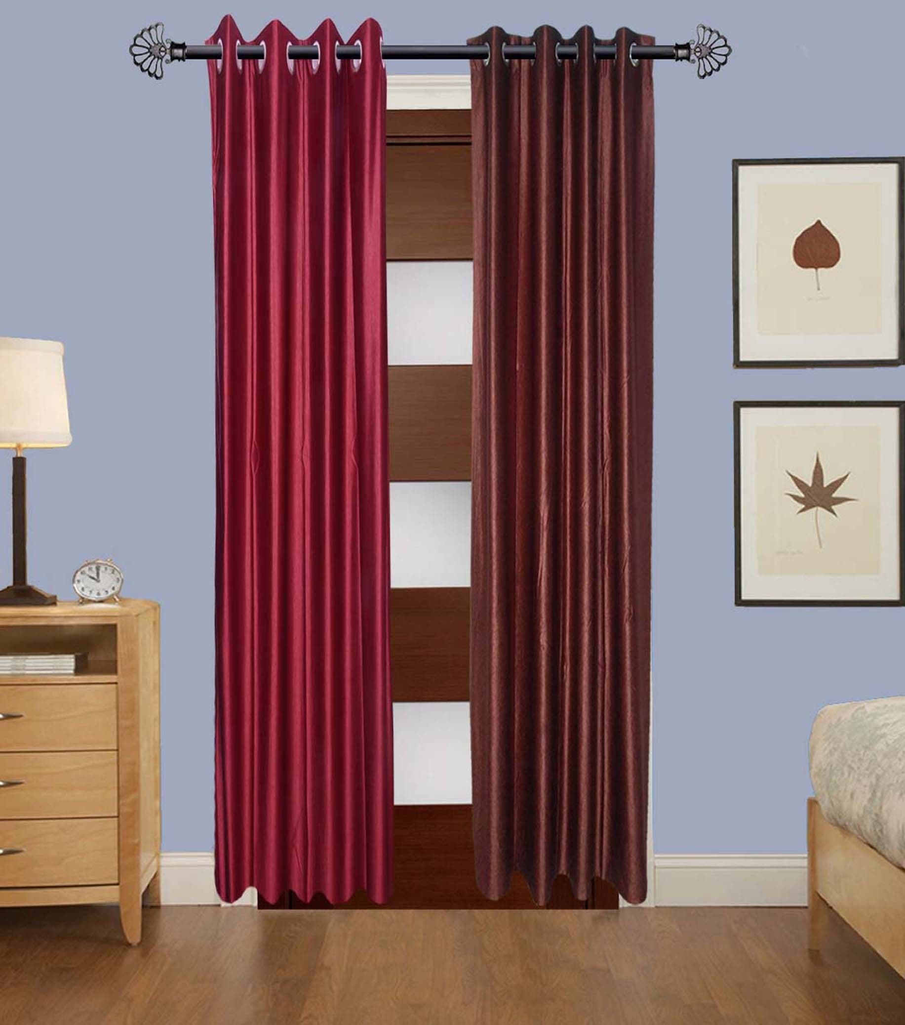 Home Fashion Gallery Polyester Maroon, Brown Plain Eyelet Long Door Curtain