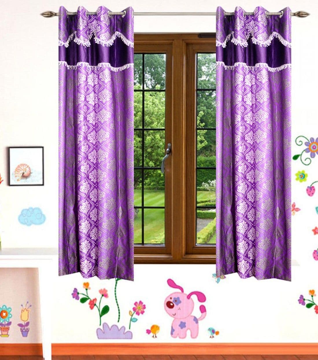 HomeeHub Polyester Multicolor Self Design Eyelet Window Curtain