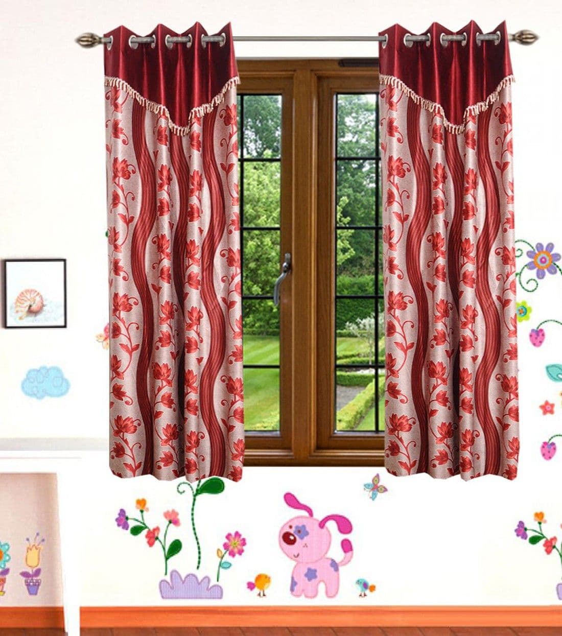HomeeHub Polyester Multicolor Self Design Eyelet Window Curtain