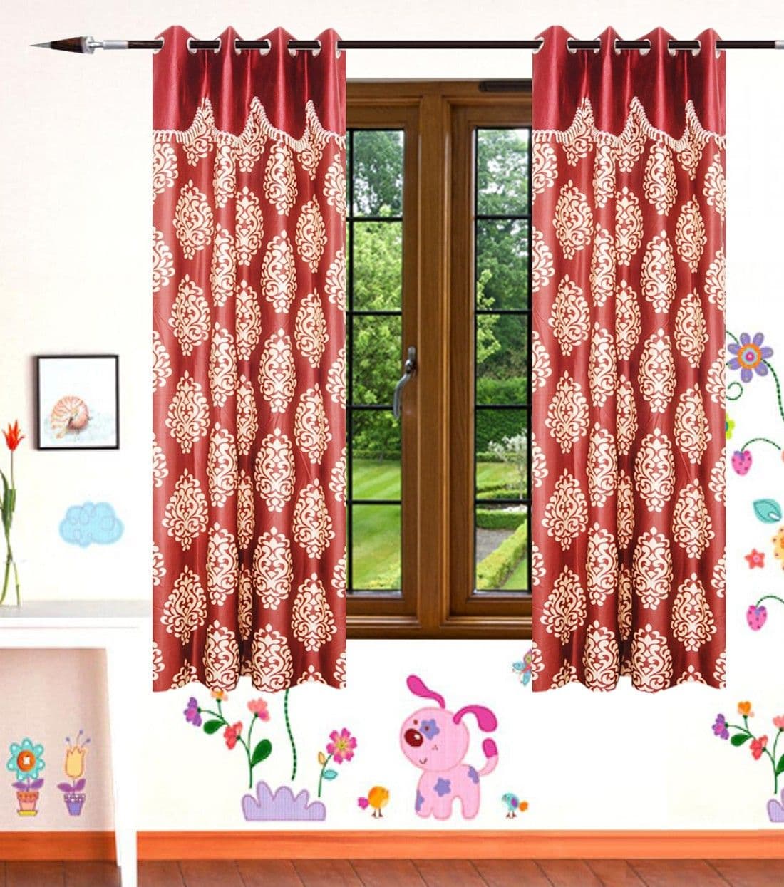 HomeeHub Polyester Multicolor Self Design Eyelet Window Curtain