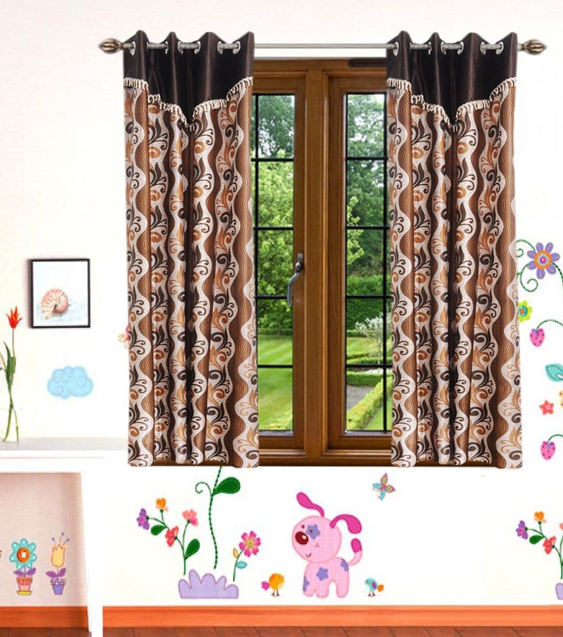 HomeeHub Polyester Multicolor Self Design Eyelet Window Curtain