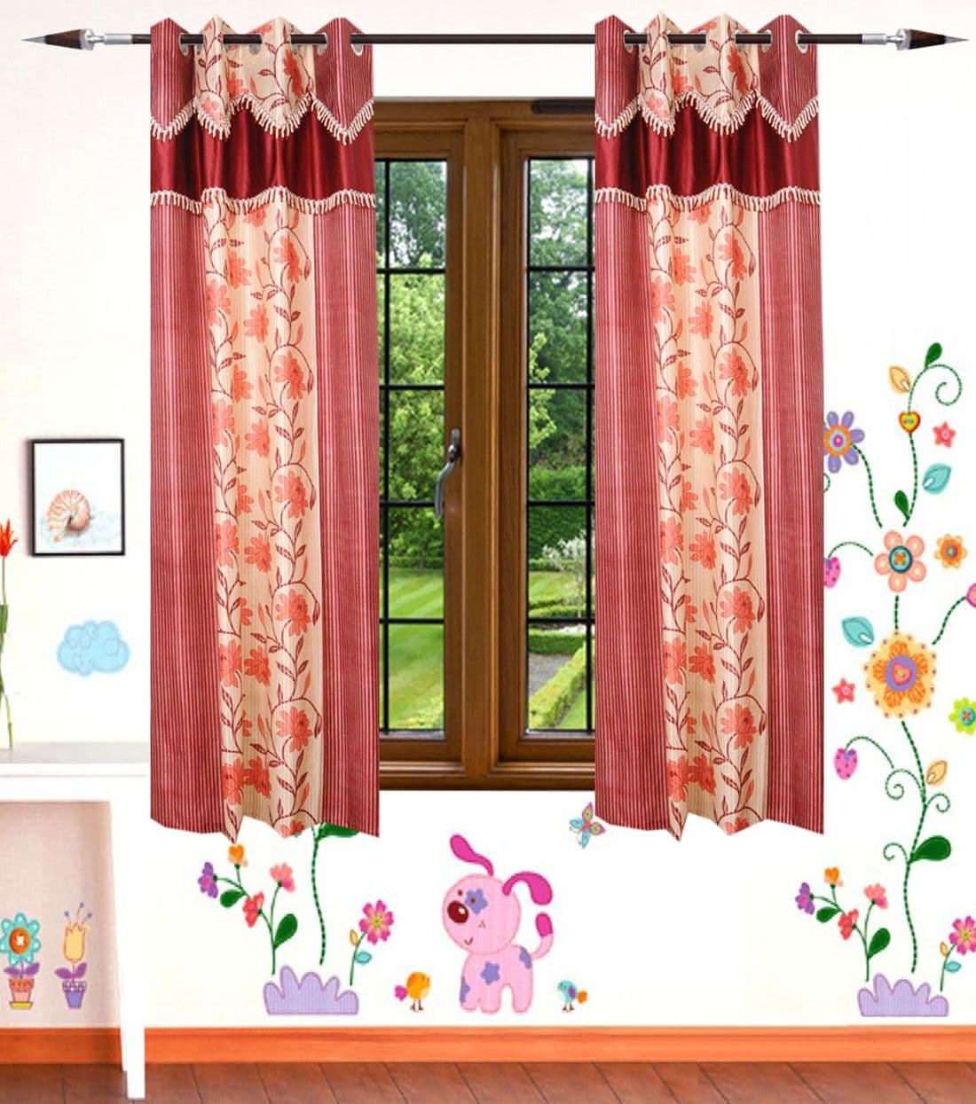 HomeeHub Polyester Multicolor Self Design Eyelet Window Curtain