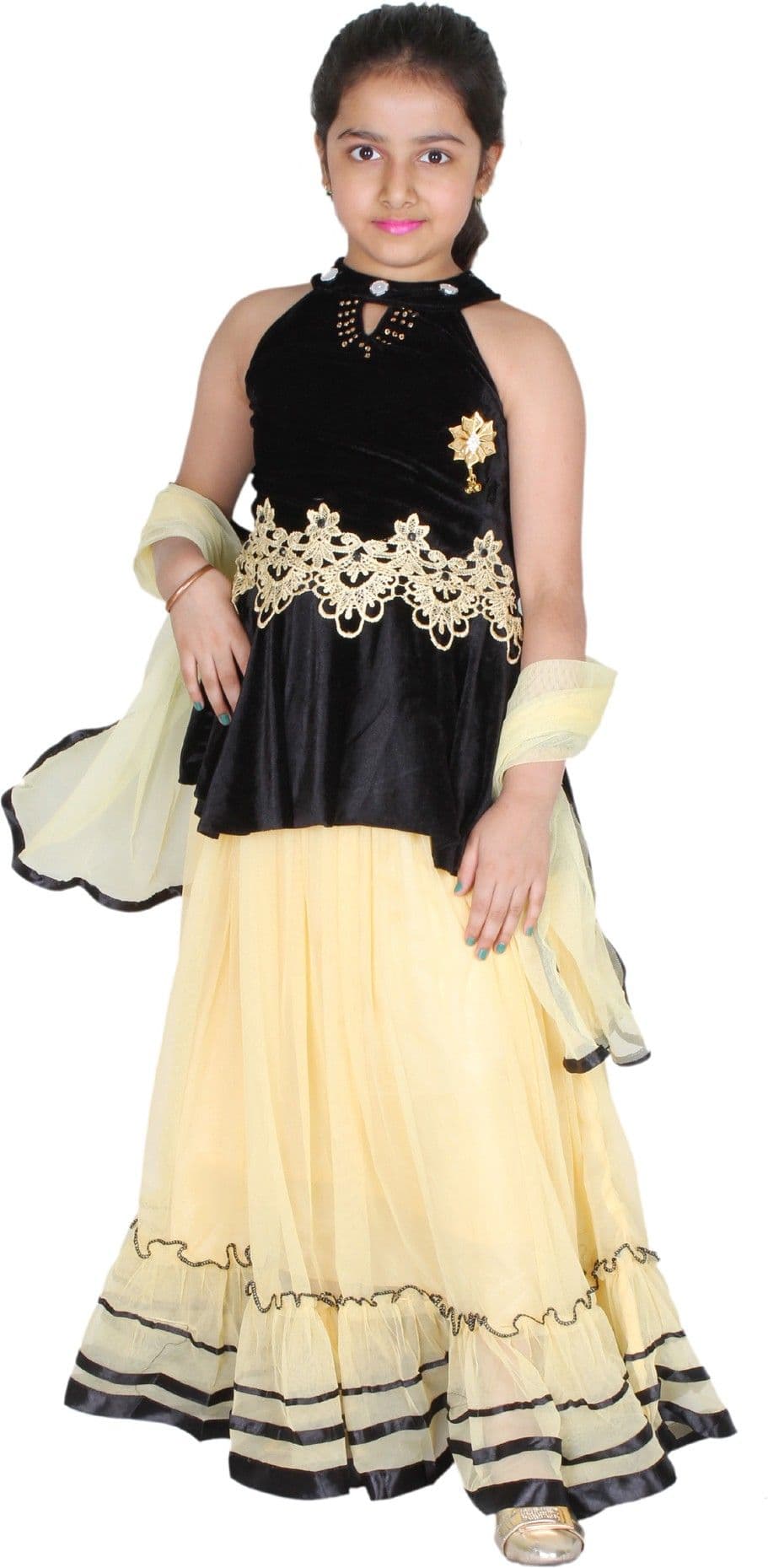 Tiny Toon Embroidered Girl's Lehenga, Choli and Dupatta Set