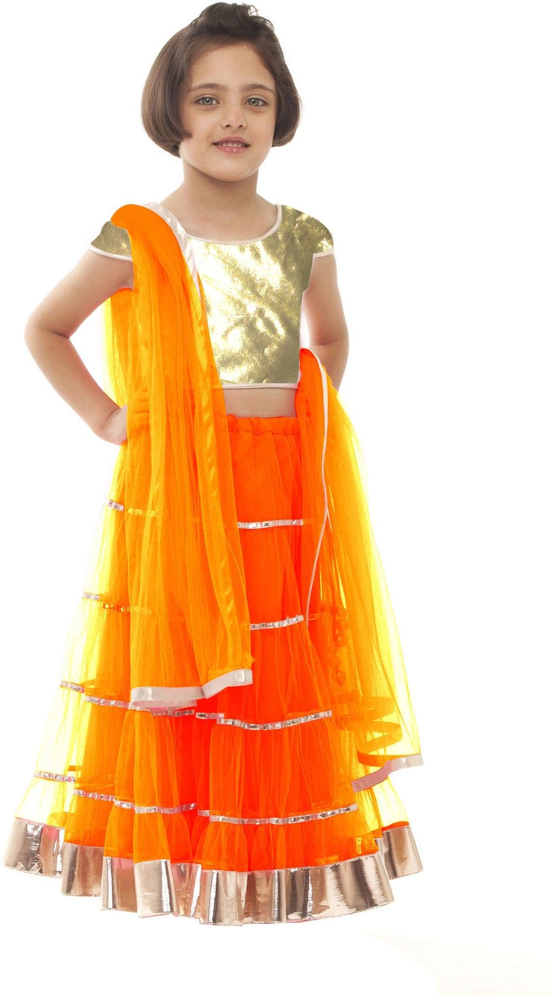 Pakiza Design Self Design Girl's Lehenga, Choli and Dupatta Set
