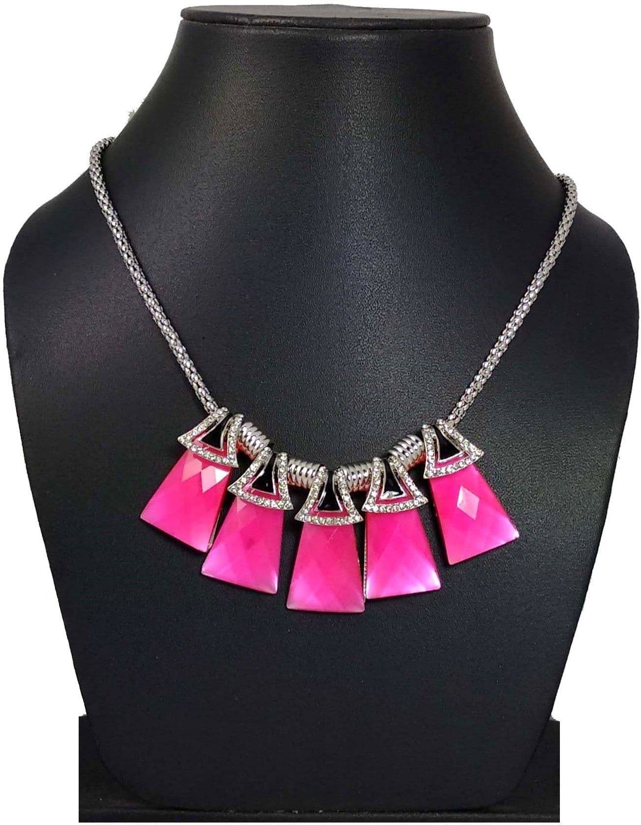 Hotpiper Designer Pink Cubic Zirconia Rhodium Plated Acrylic Necklace