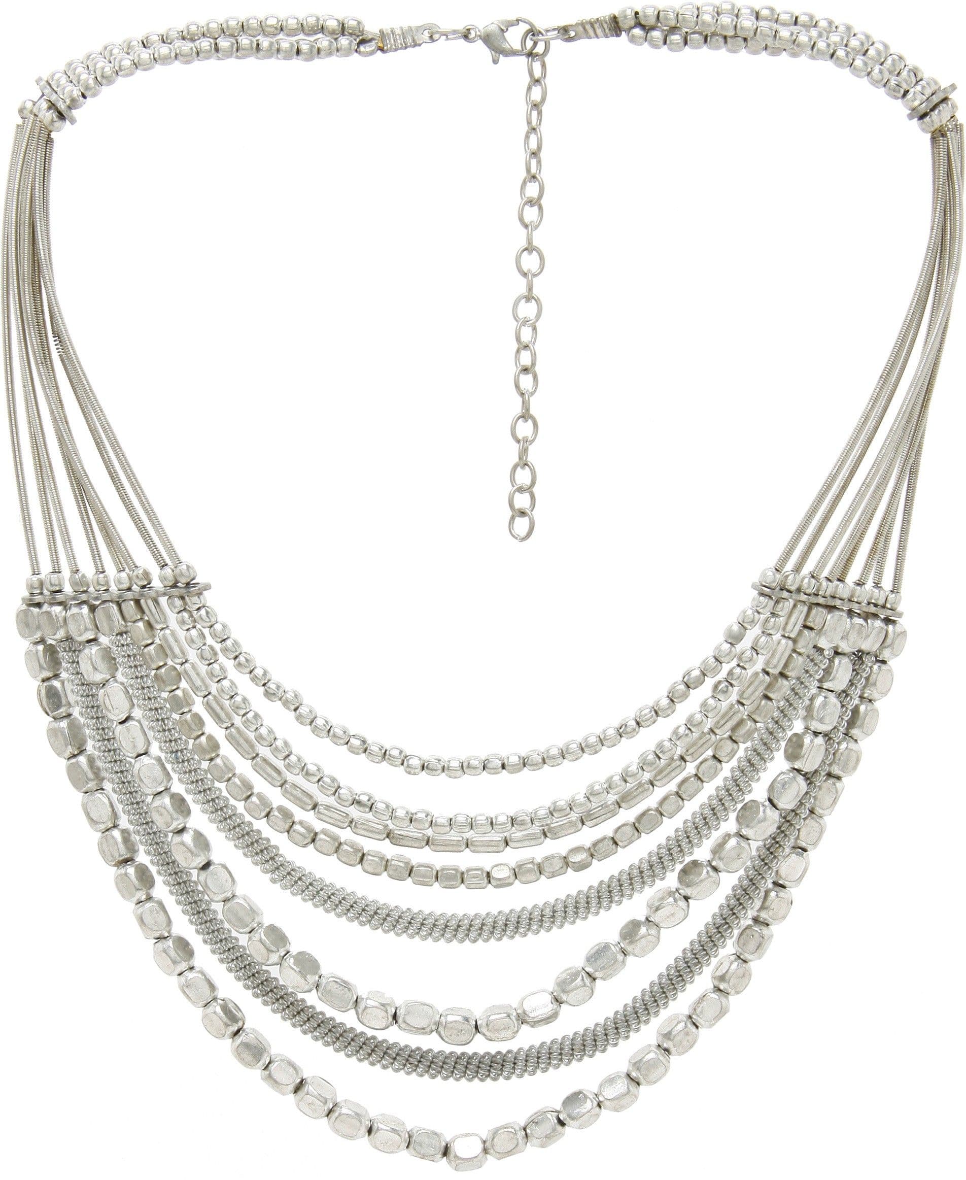 Galz4ever Silver Bead Multi Layer Alloy Necklace