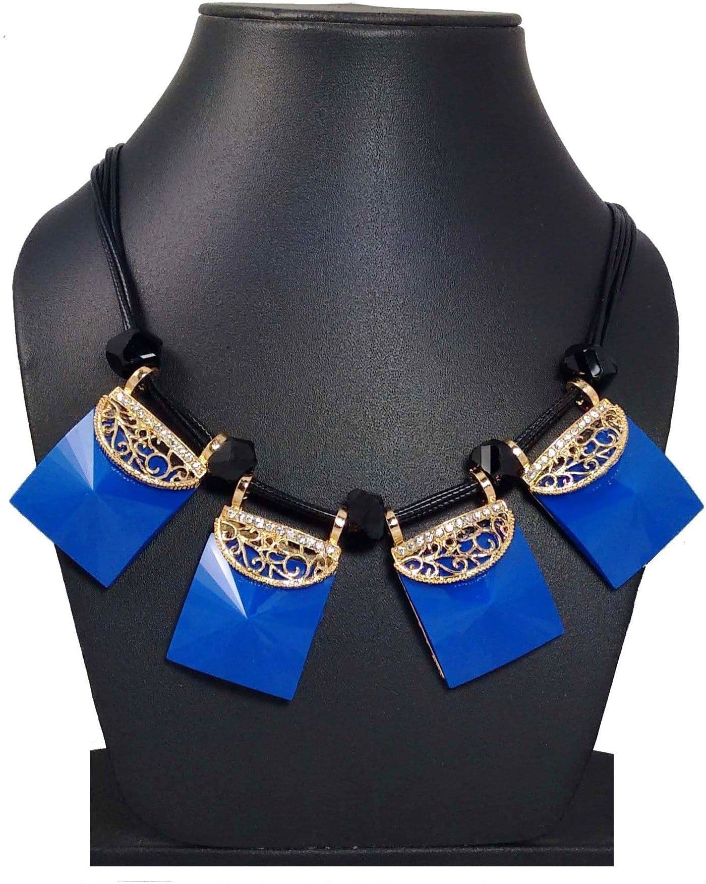 Hotpiper Designer Blue Cz Cubic Zirconia Yellow Gold Plated Acrylic Necklace