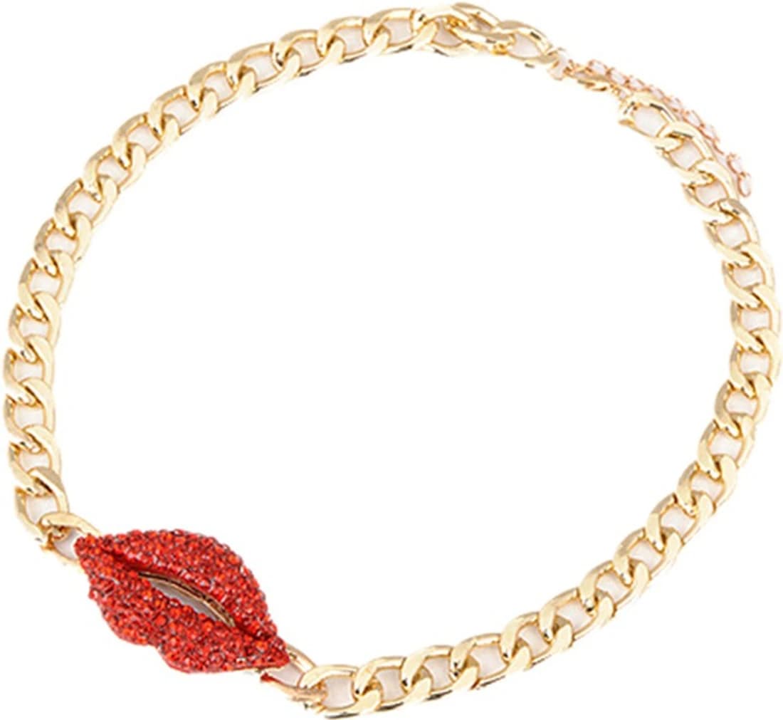 Jewel Touch Personality Lip Pendant Alloy Necklace