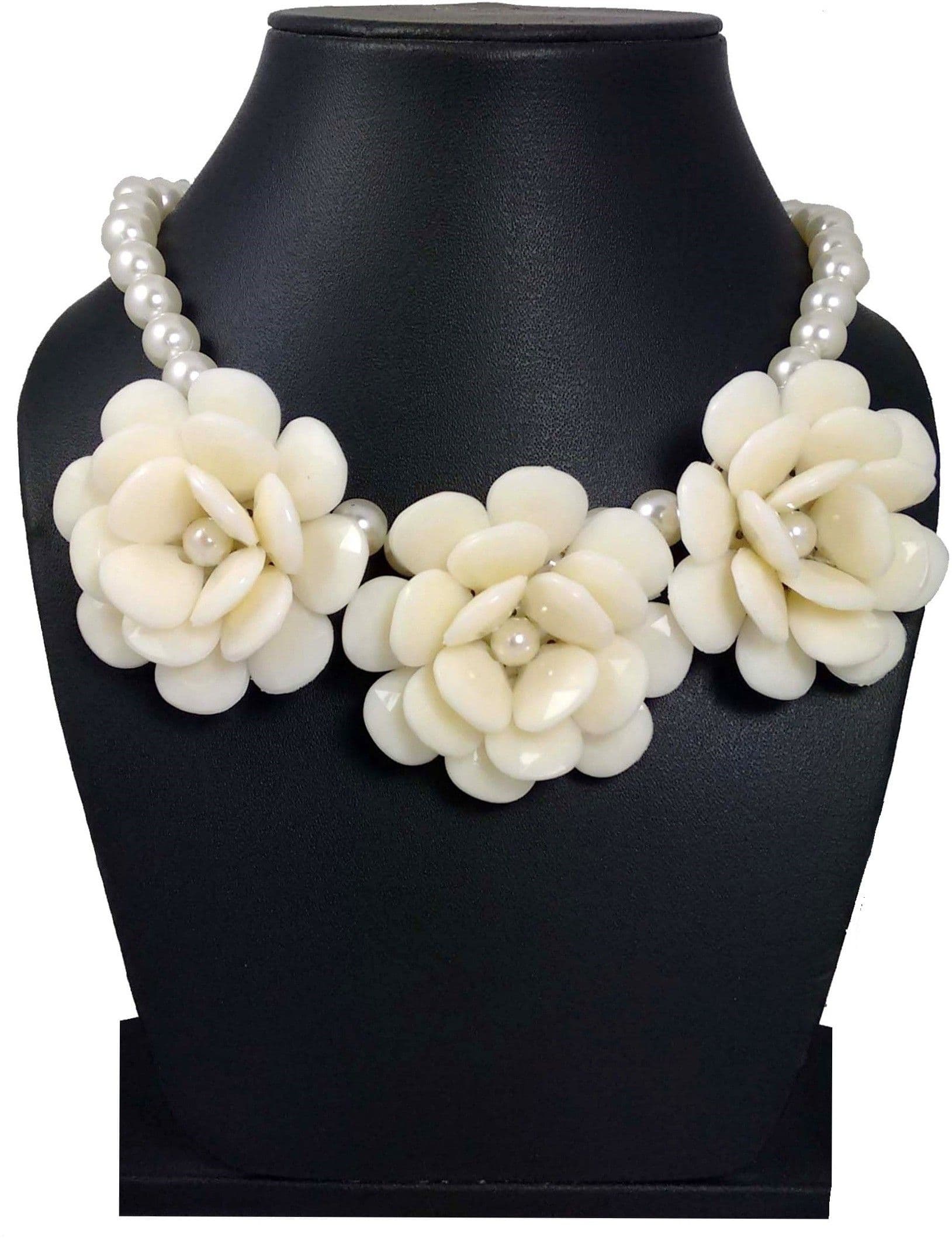 Hotpiper White Floral Design Pearl Yellow Gold Plated Acrylic Necklace