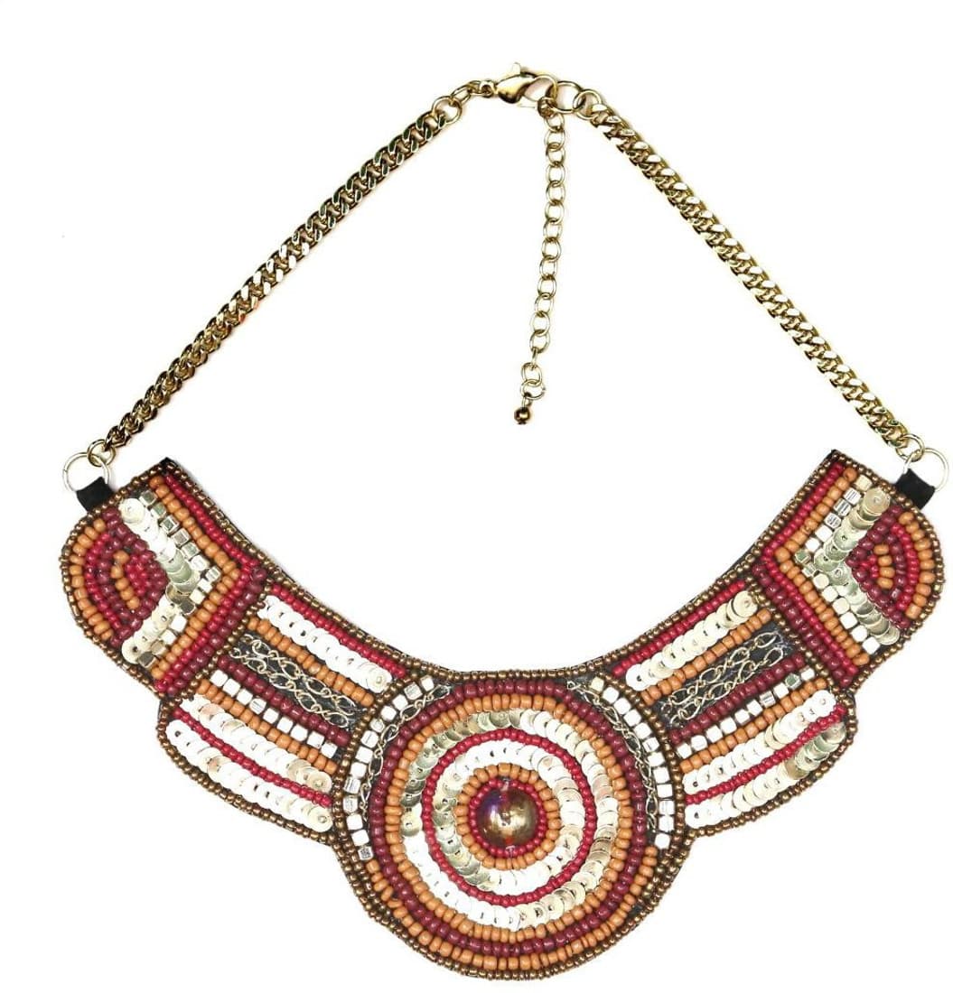 Ethnochic Brass, Steel, Glass, Fabric Necklace