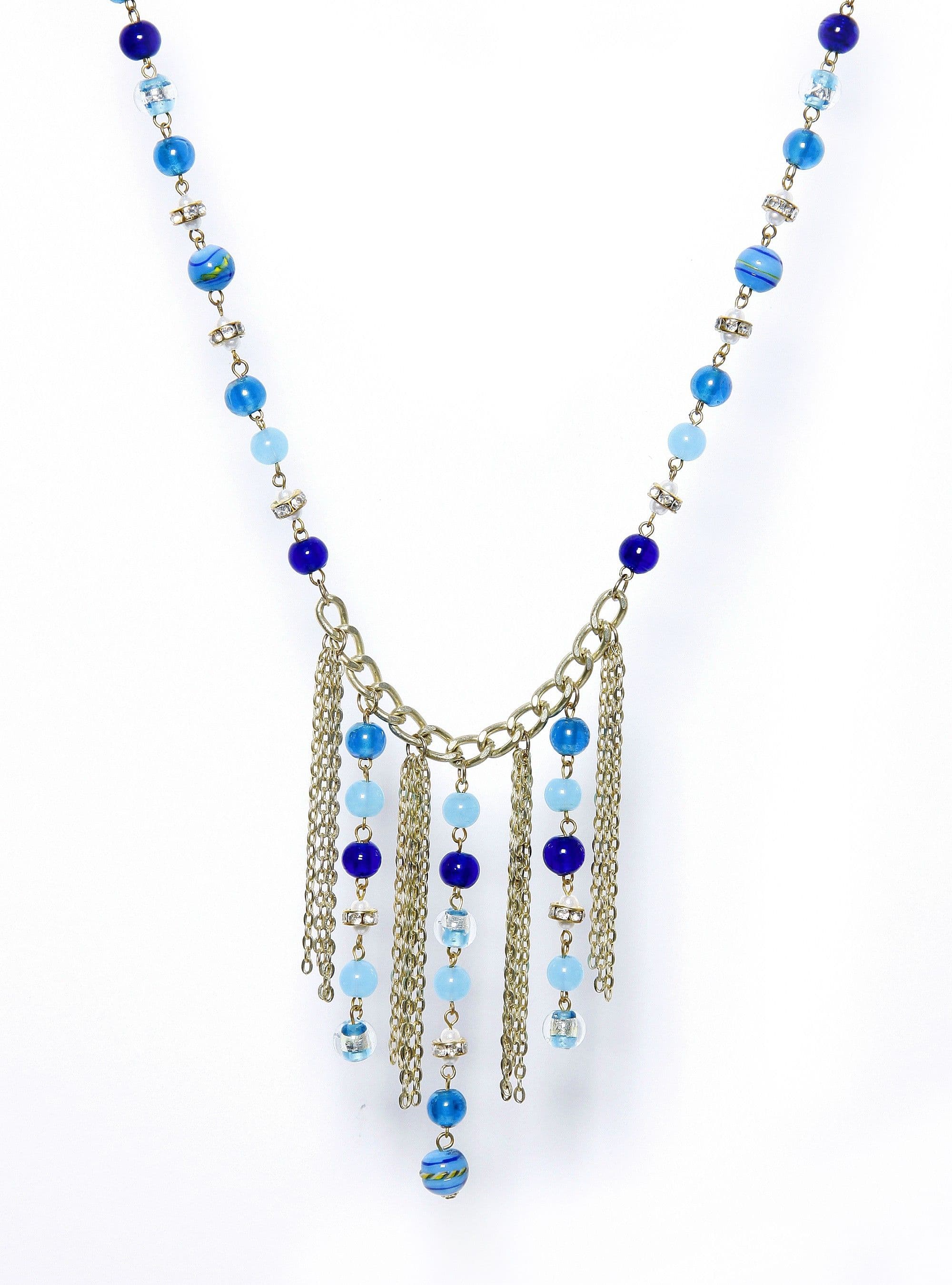 Galz4ever Blue Beaded Drop Chain Fashion Alloy Necklace