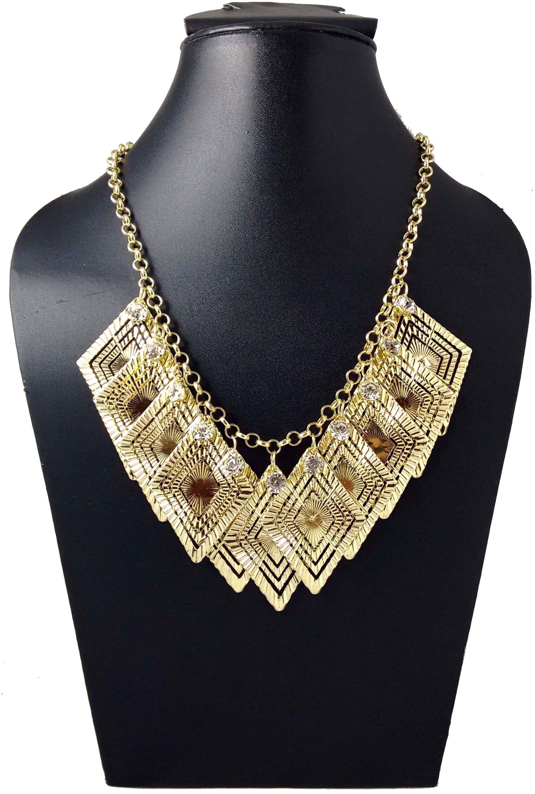 Hotpiper Designer Golden Cubic Zirconia Yellow Gold Plated Acrylic Necklace