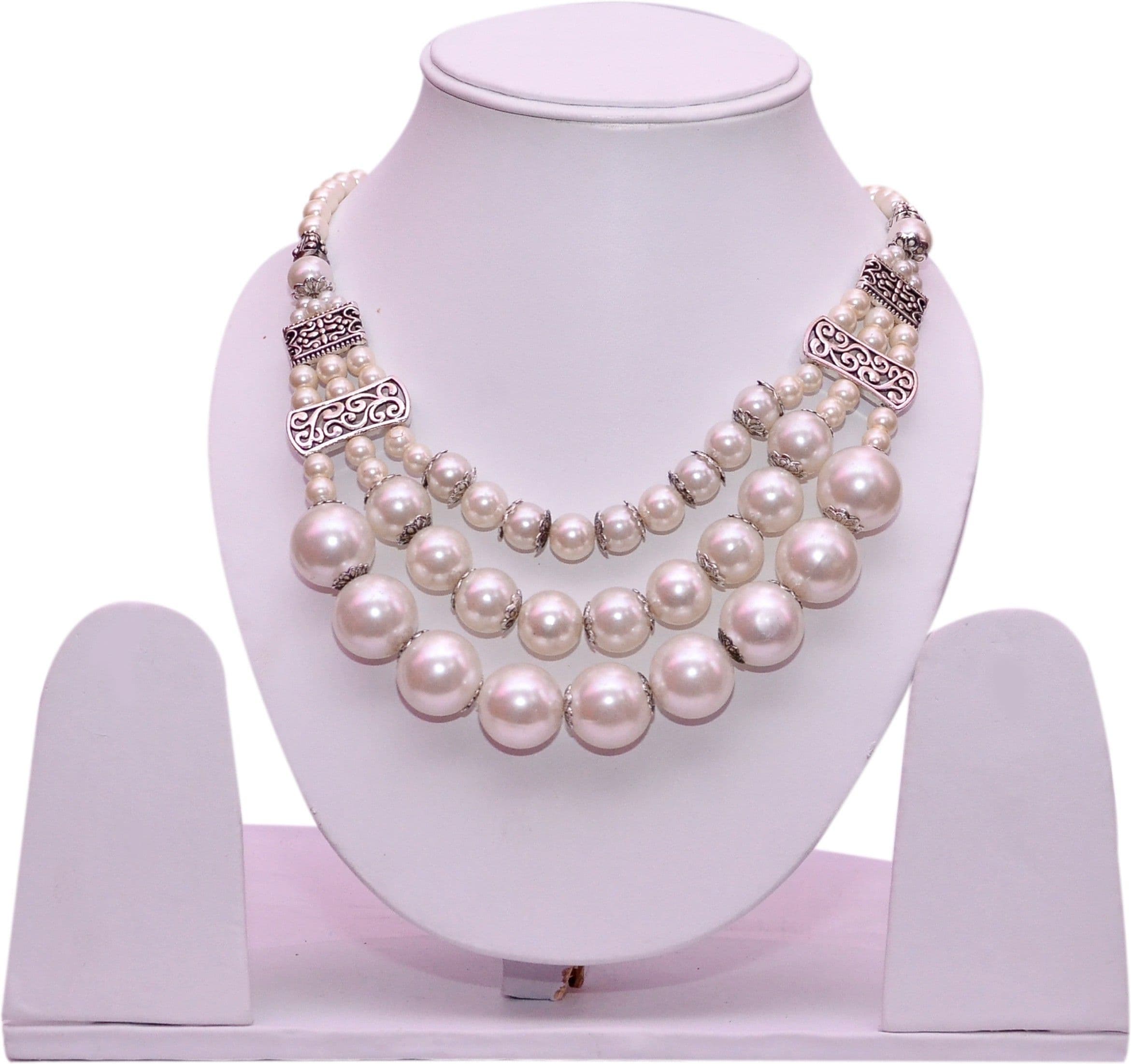 GUNJAN Pearl Silver Plated Plastic Necklace