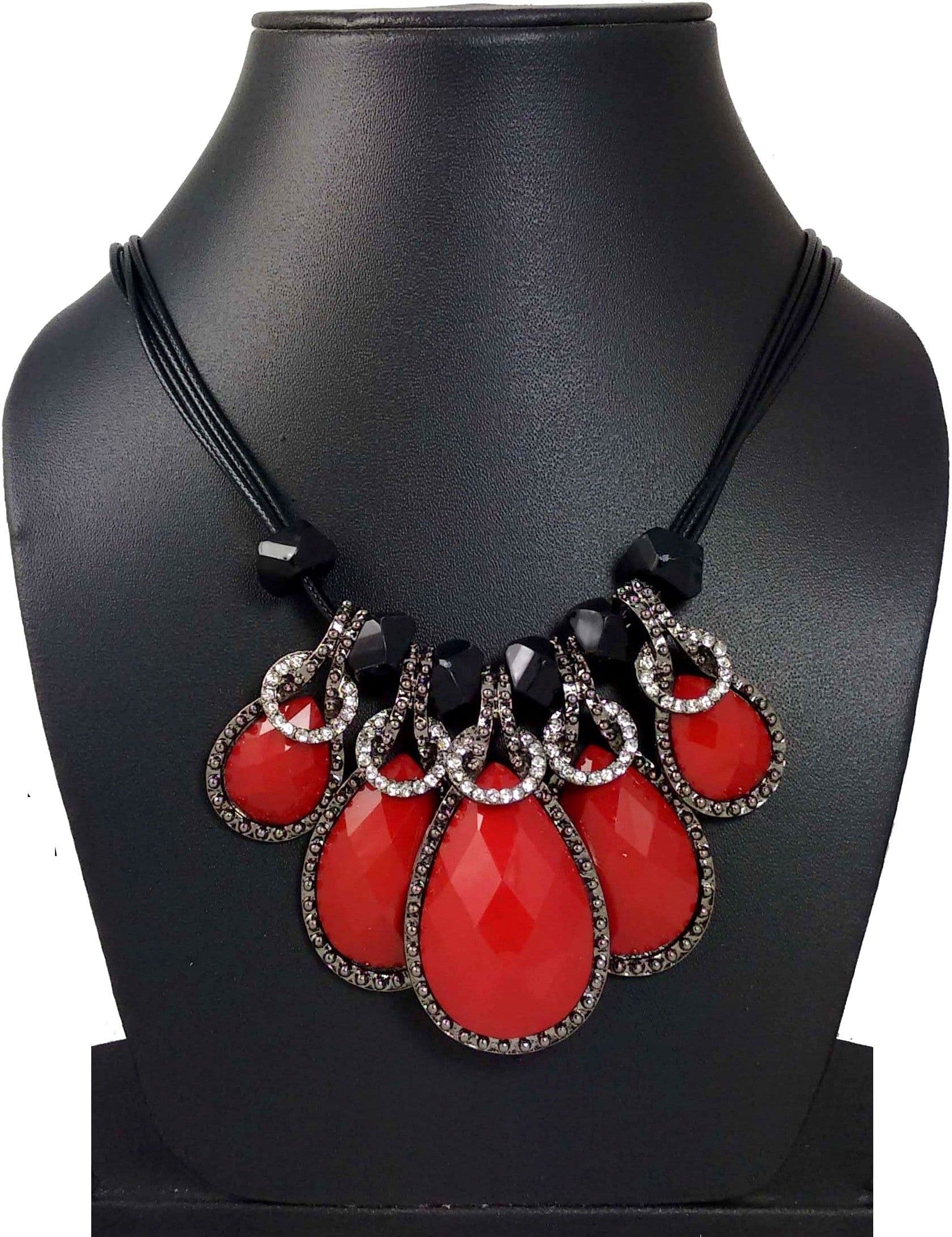 Hotpiper Designer Red Cubic Zirconia Rhodium Plated Acrylic Necklace