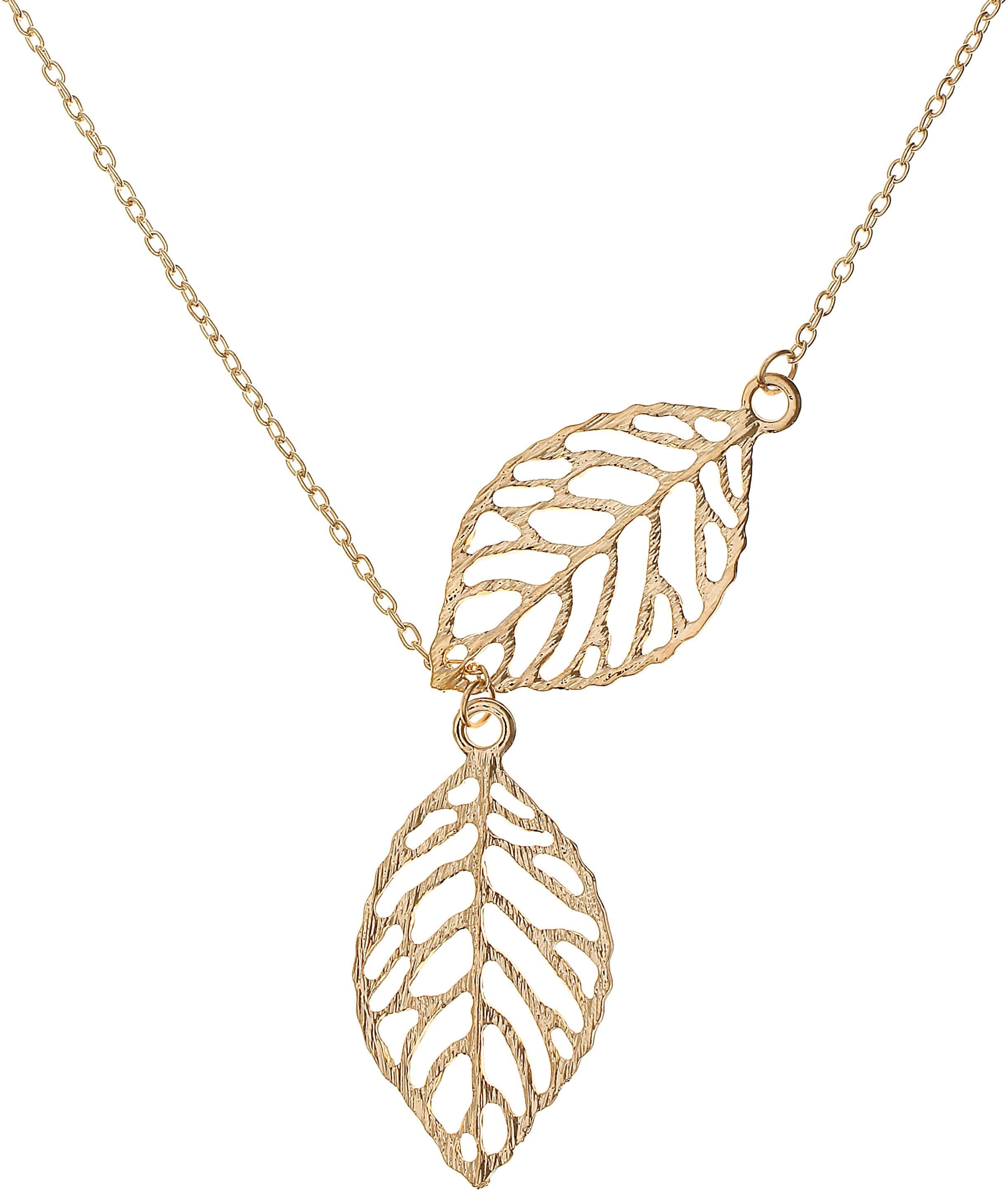 Jewel Touch Spiritual Gold Double Leaf Shape Alloy Necklace