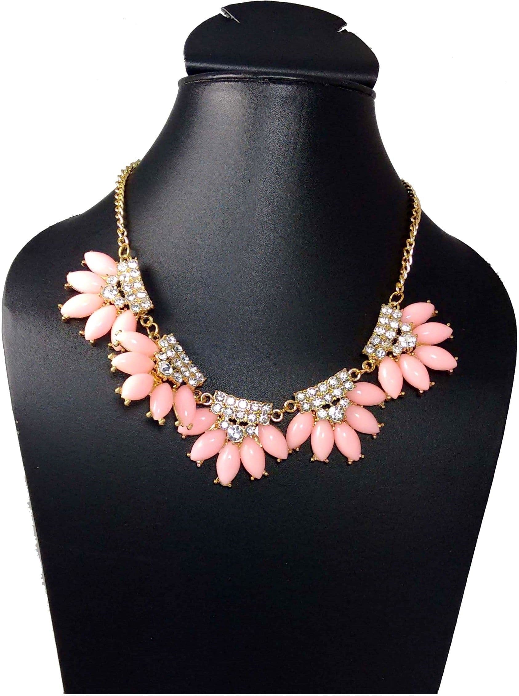 Hotpiper Elegant Floral Design Cubic Zirconia Yellow Gold Plated Acrylic Necklace