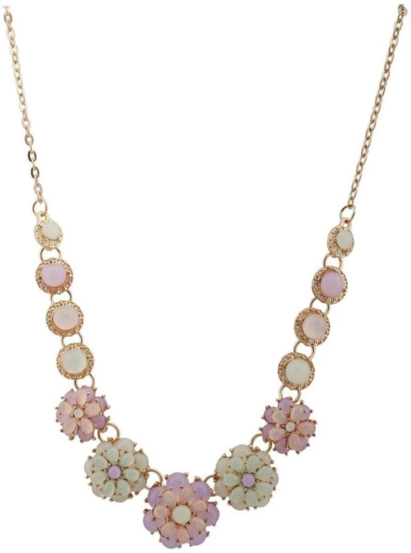 RIANZ New Fashion Moonlight Gem Stone Flower Fabric Necklace