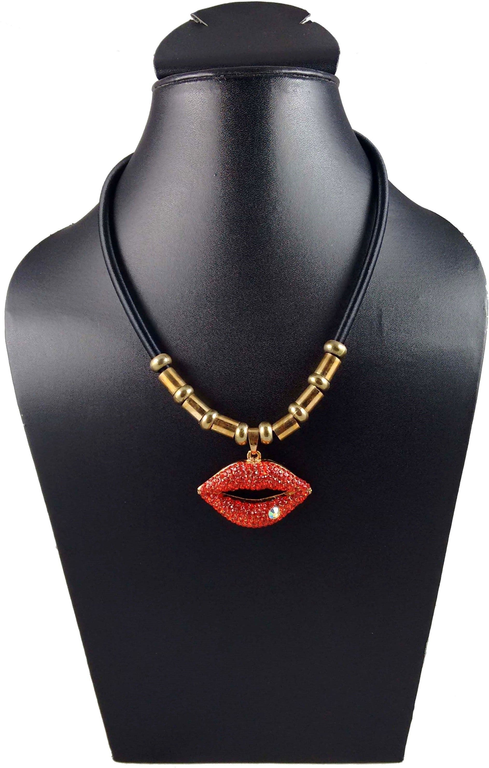 Hotpiper Artistic CZ Lips Cubic Zirconia Yellow Gold Plated Acrylic Necklace