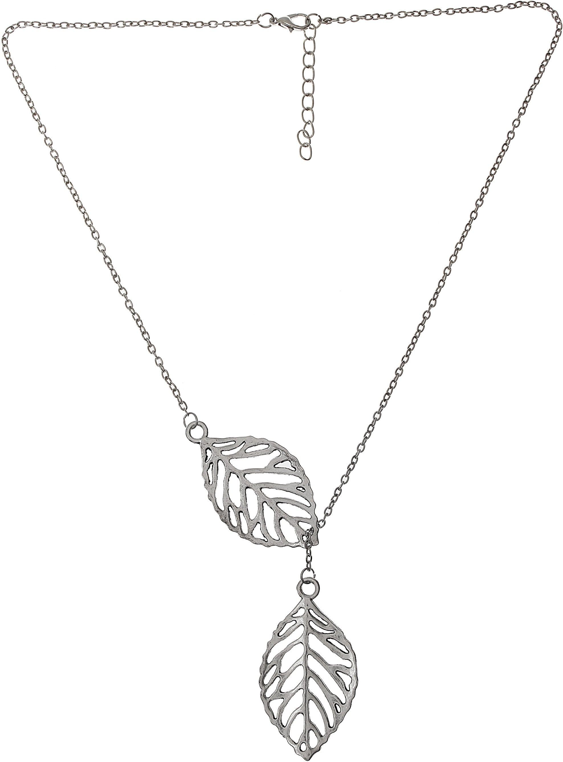 Jewel Touch Shiny Silver Double Leaf Shape Alloy Necklace