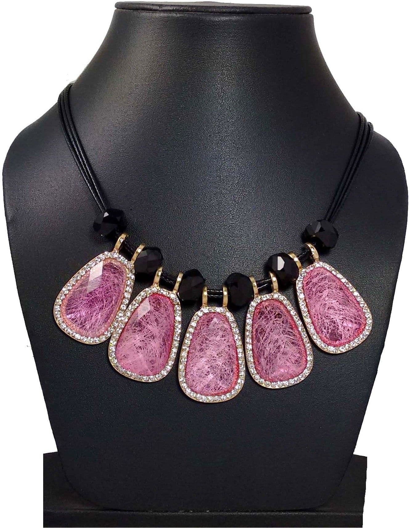 Hotpiper Classic Pink Cubic Zirconia, Crystal Yellow Gold Plated Acrylic Necklace