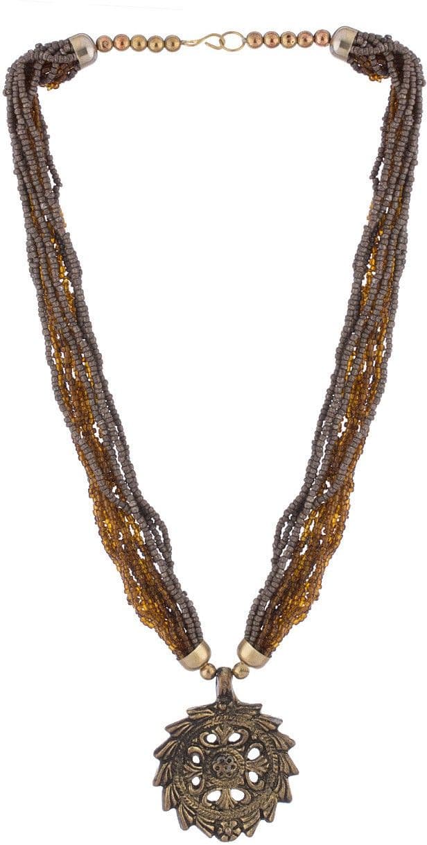 Voylla Artificial Beaded Textured Yellow Gold Plated Alloy Necklace