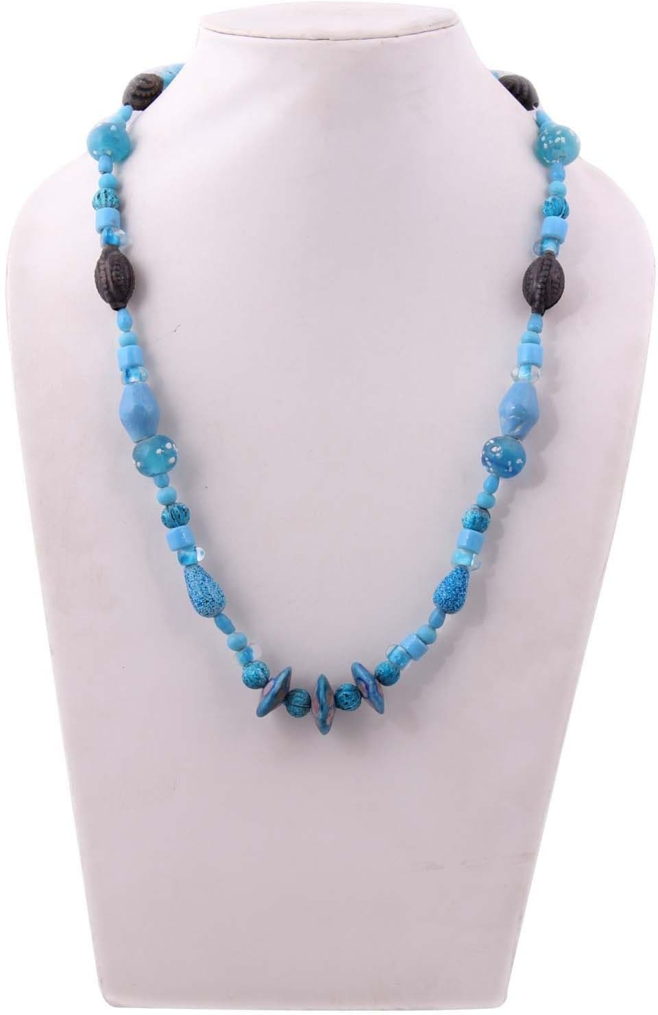 Indian Charm Sky Blue Beads Glass, Metal Necklace