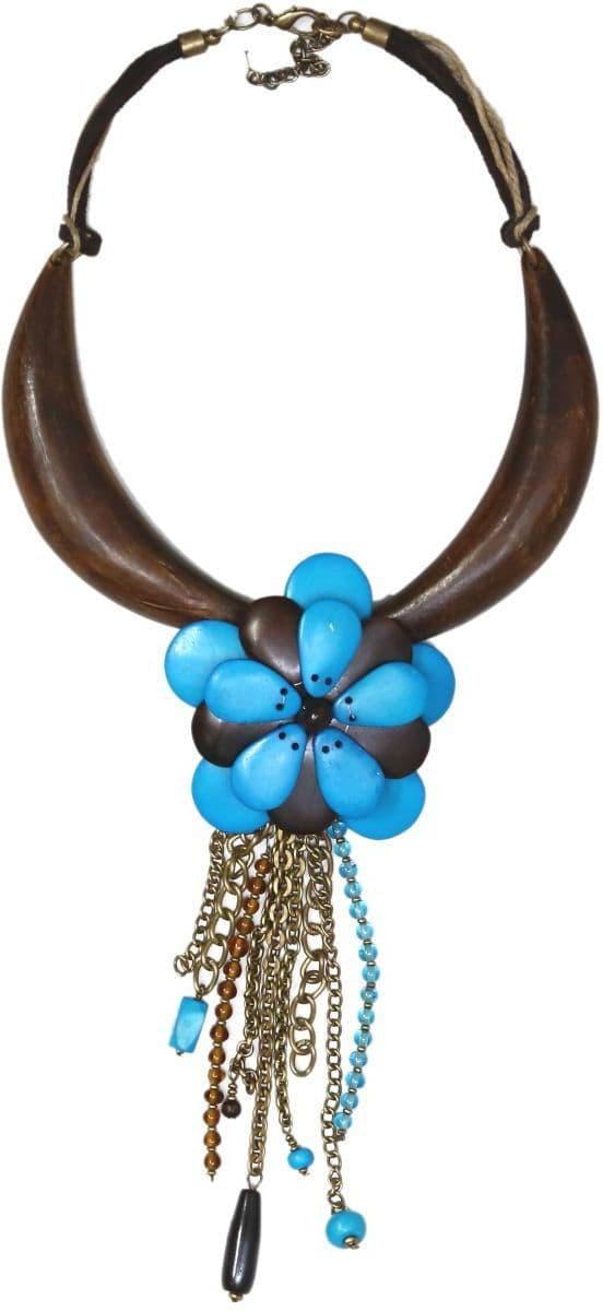 Ethnochic Steel, Brass, Glass, Bone, Leather Necklace
