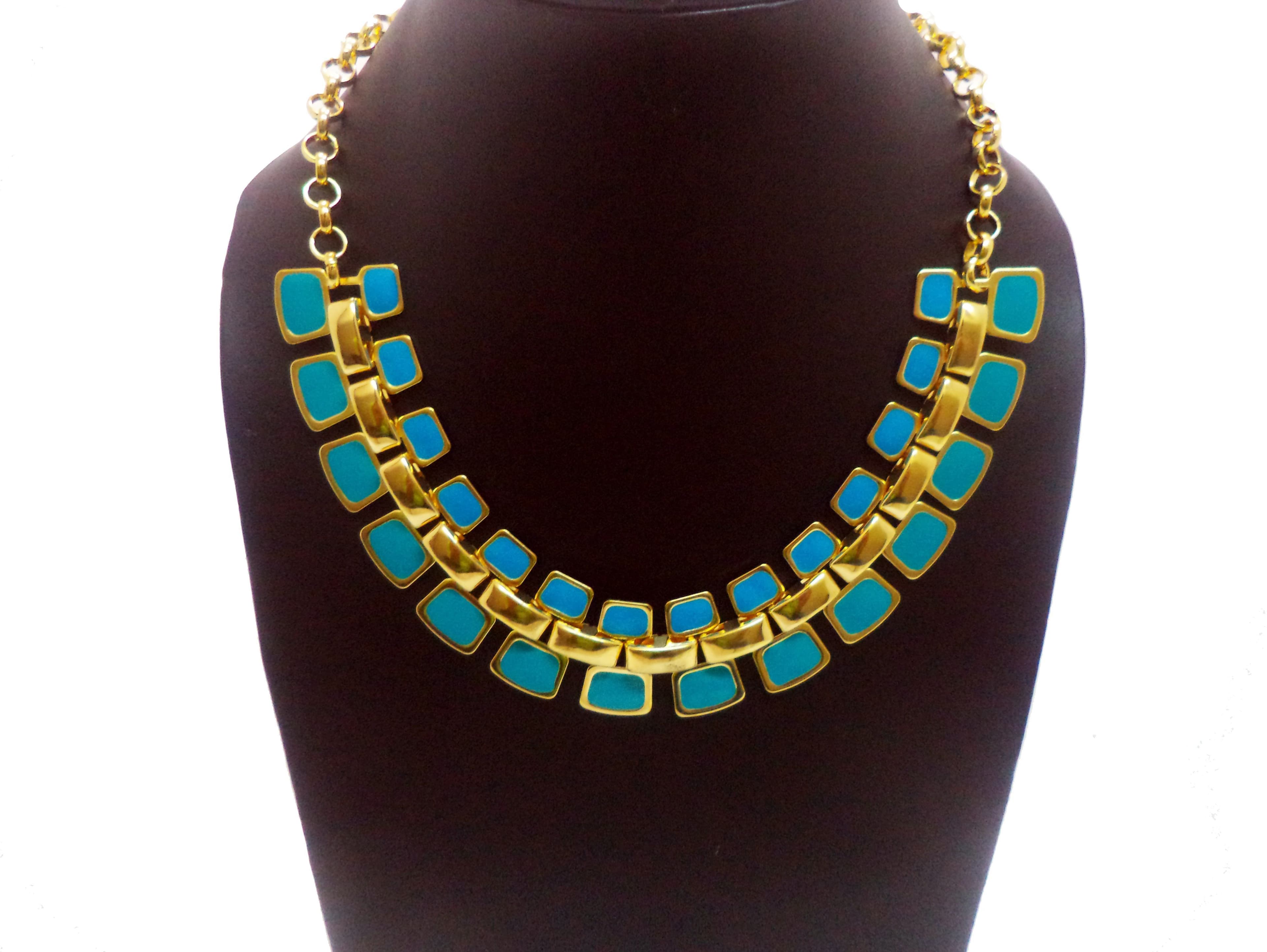 Gia exclusive blue Enamel, Metal Necklace