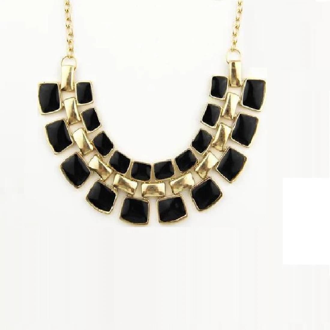 Dhrohar Gold Tone Black Enamel Bling Yellow Gold Plated Alloy Necklace
