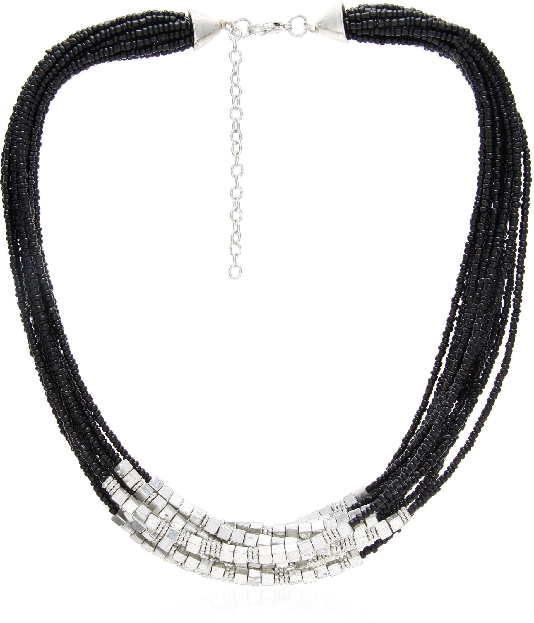 Galz4ever Black & Silver Seed Bead Alloy Necklace