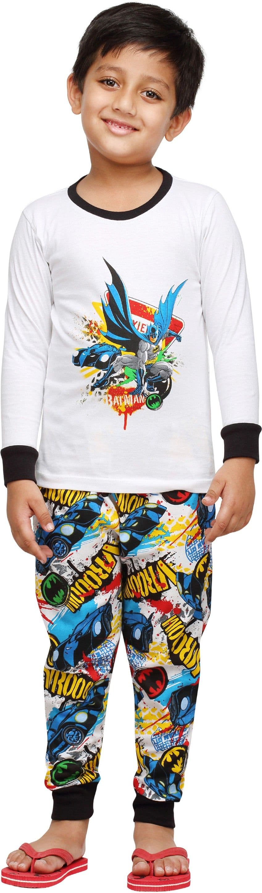 Nuteez Boy's Printed White Top & Pyjama Set