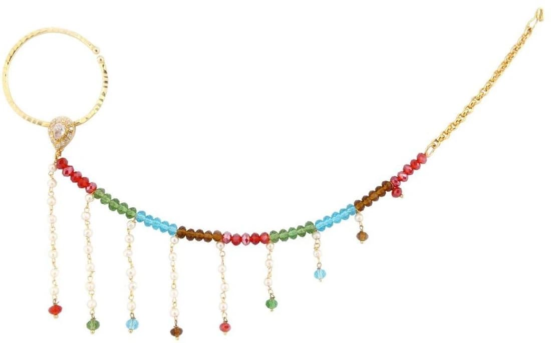 Radhesh Creation Crystal Yellow Gold Plated Brass Nathiya