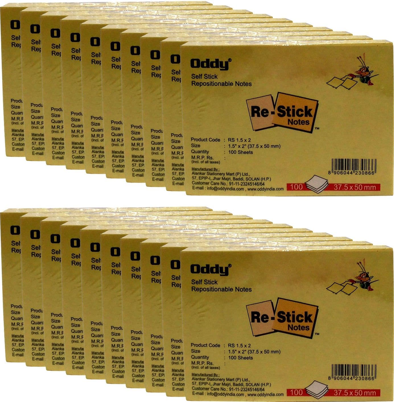 Oddy RS 1.5 X 2 100 Sheets Self Stick Repositionable Note Pad, 1 Colors