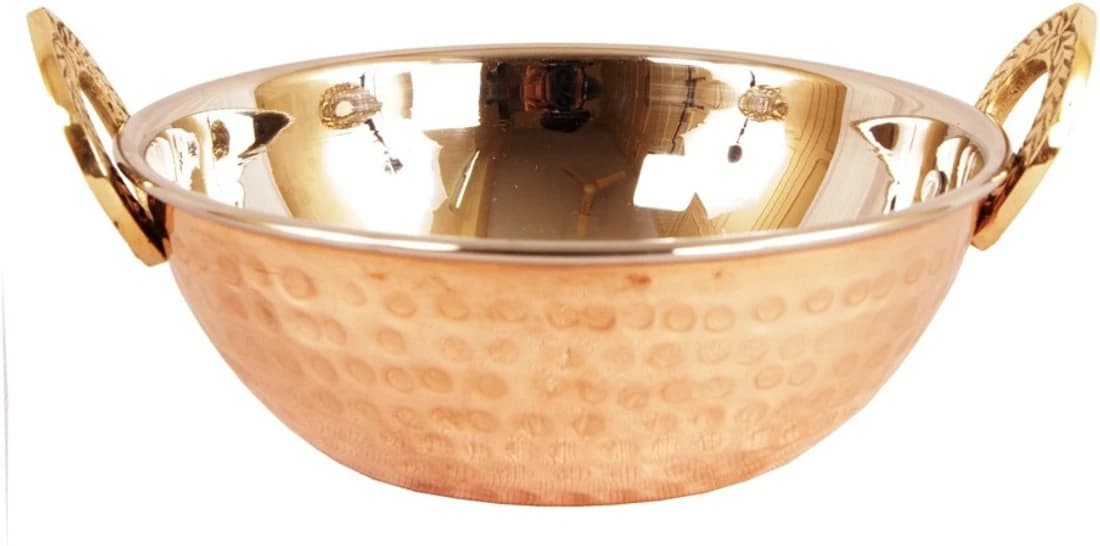 Indian Art Villa 2.1" X 6.0" X 2.0" Handmade High Quality Stainless Steel Copper Dish Serving Indian Food Daal Curry Karahi Kadai Wok Bowl Kadhai 0.5 L