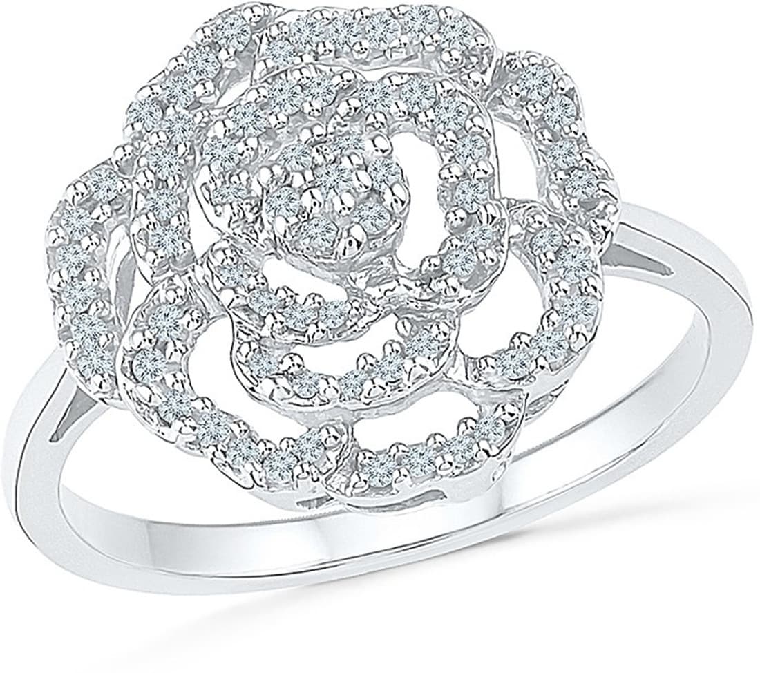 Radiant Bay Blossom Lure White Gold Diamond 14 K Ring