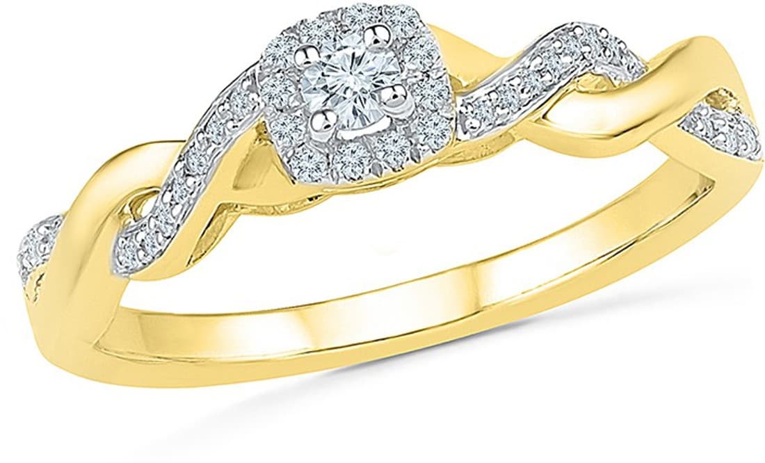 Radiant Bay Artistic Rope Yellow Gold Diamond 14 K Ring