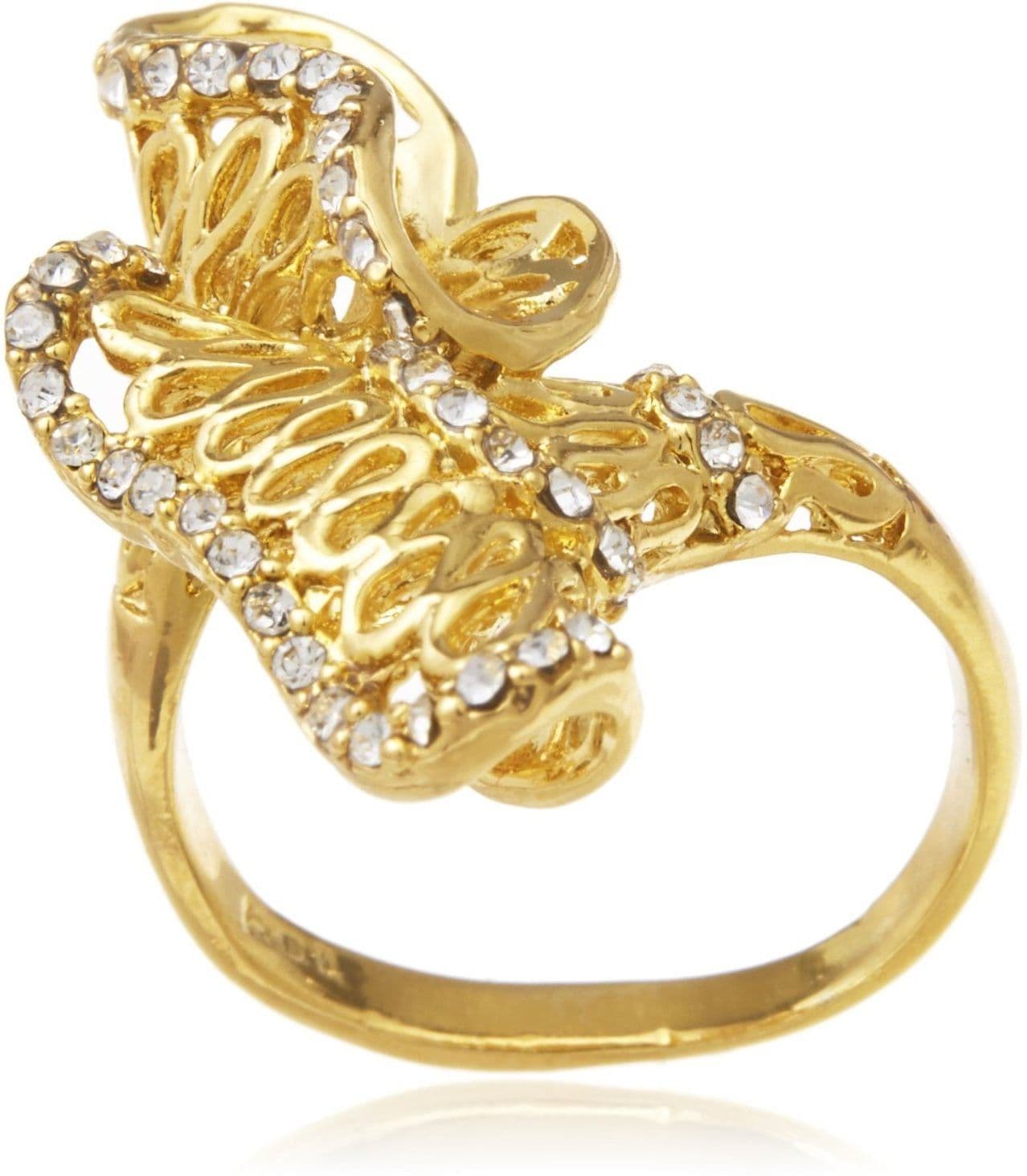 GB Jewellery Artistic Alloy Cubic Zirconia Yellow Gold Ring