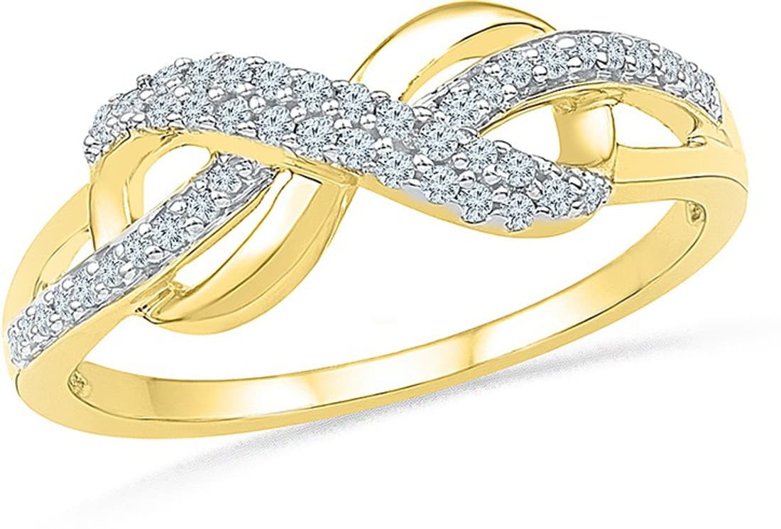 Radiant Bay Infinity Bows Yellow Gold Diamond 14 K Ring