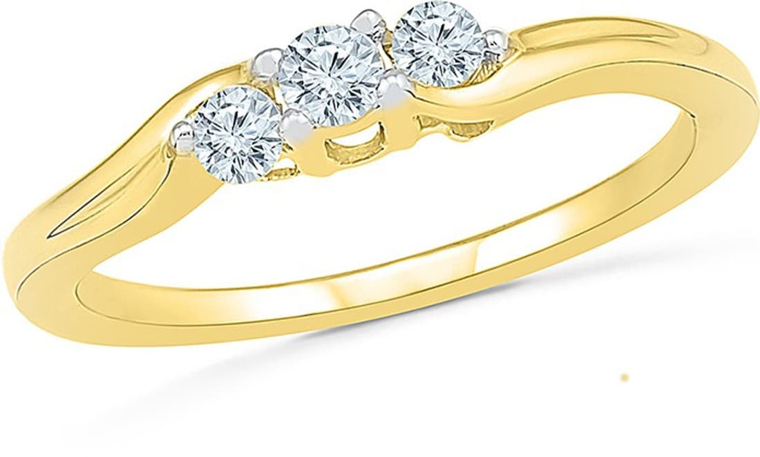 Radiant Bay Wish Trio Yellow Gold Diamond 18 K Ring