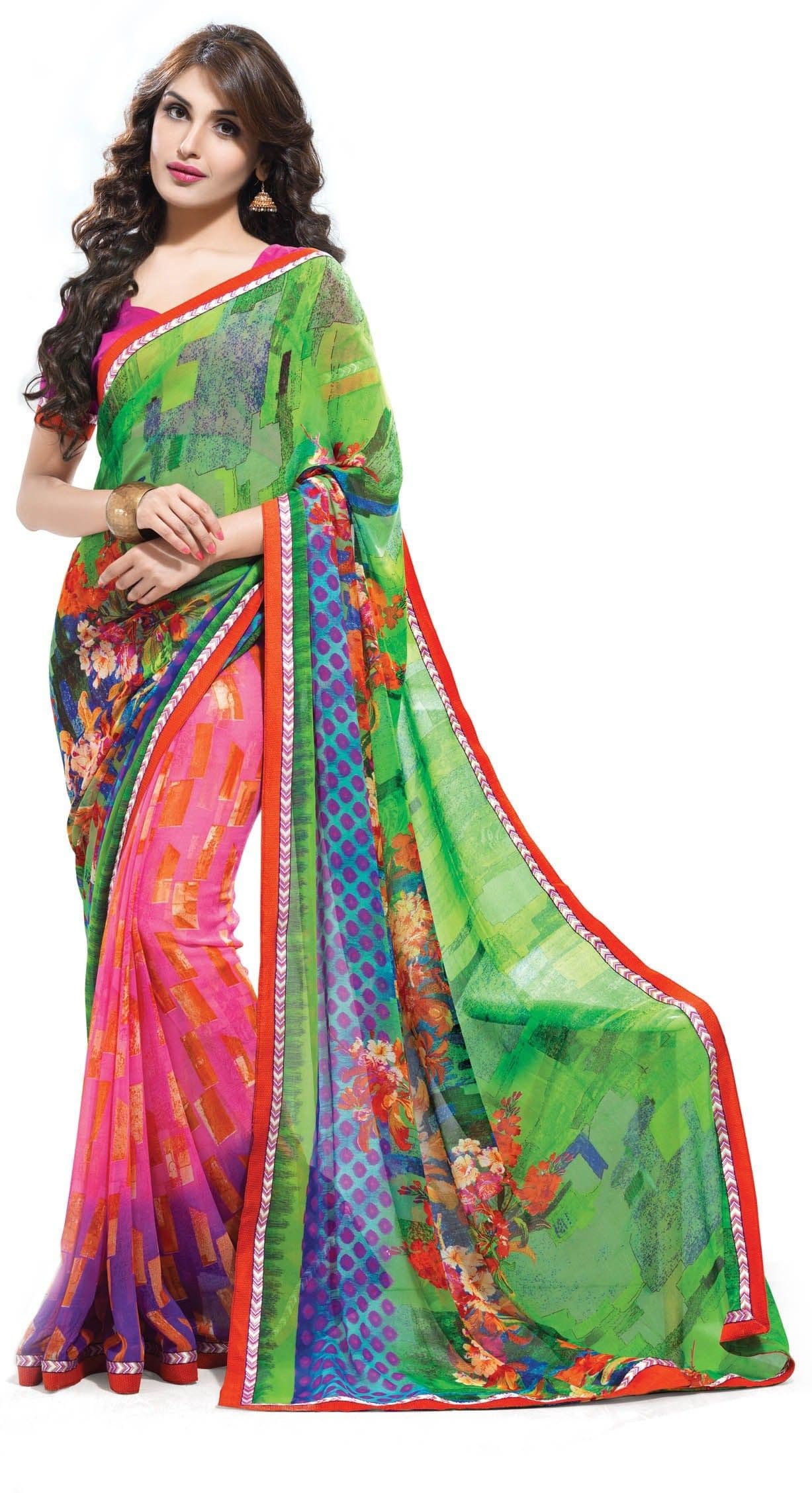 Indianbeauty Self Design, Printed Fashion Georgette Sari