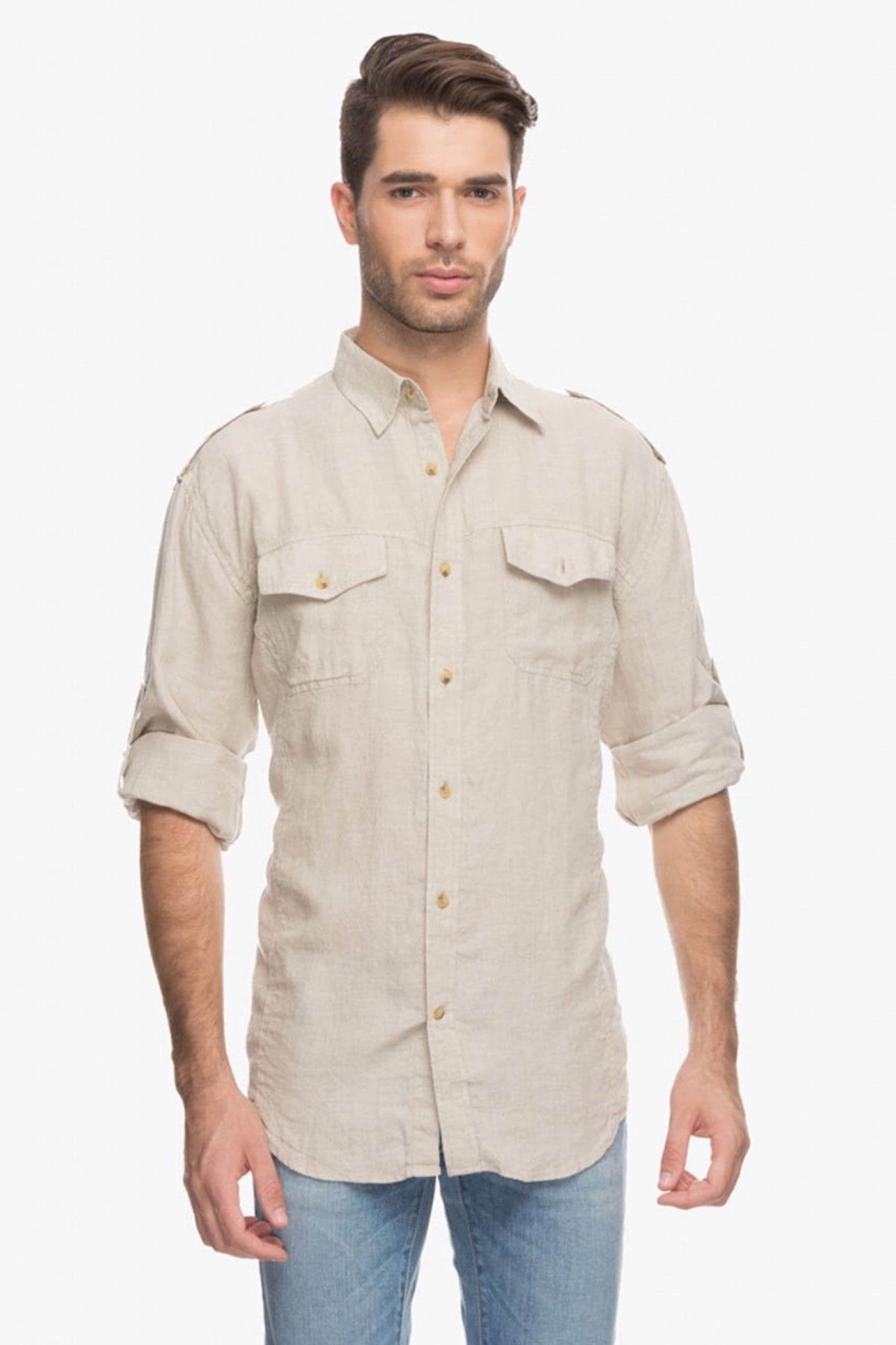 Cotton World Men's Solid Casual Linen White Shirt