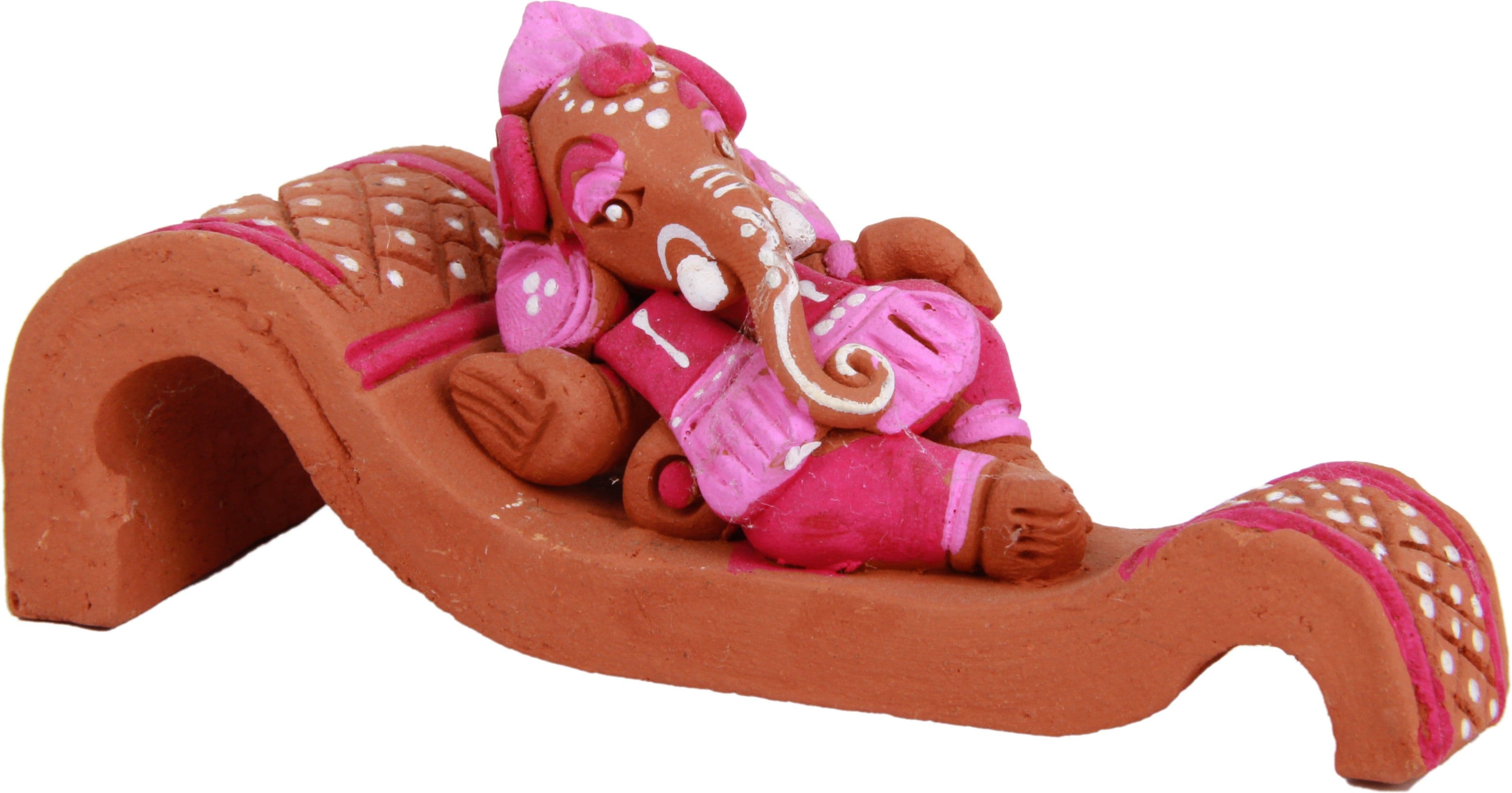 Adaa Terracotta - Reclining Ganesha on Sofa - Pink Showpiece - 11.9 cm