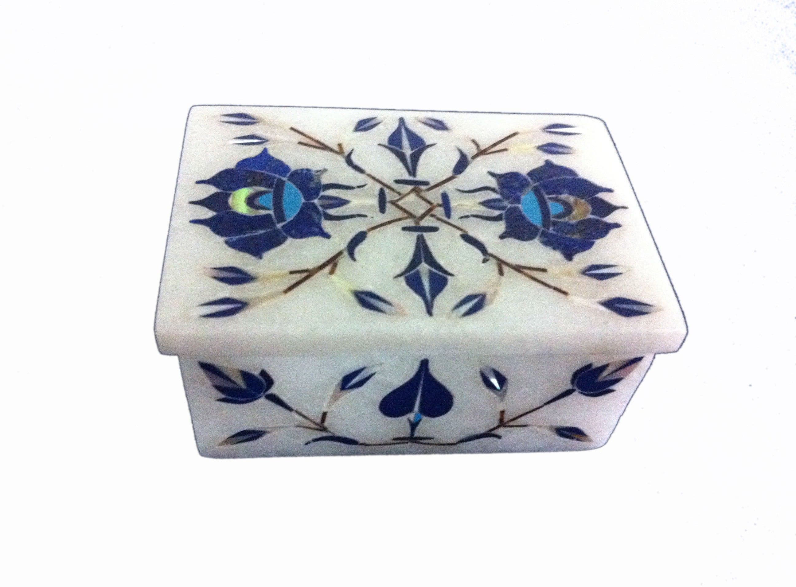 Unique Handicrafts Inlaid Marble Box Showpiece - 4.5 cm