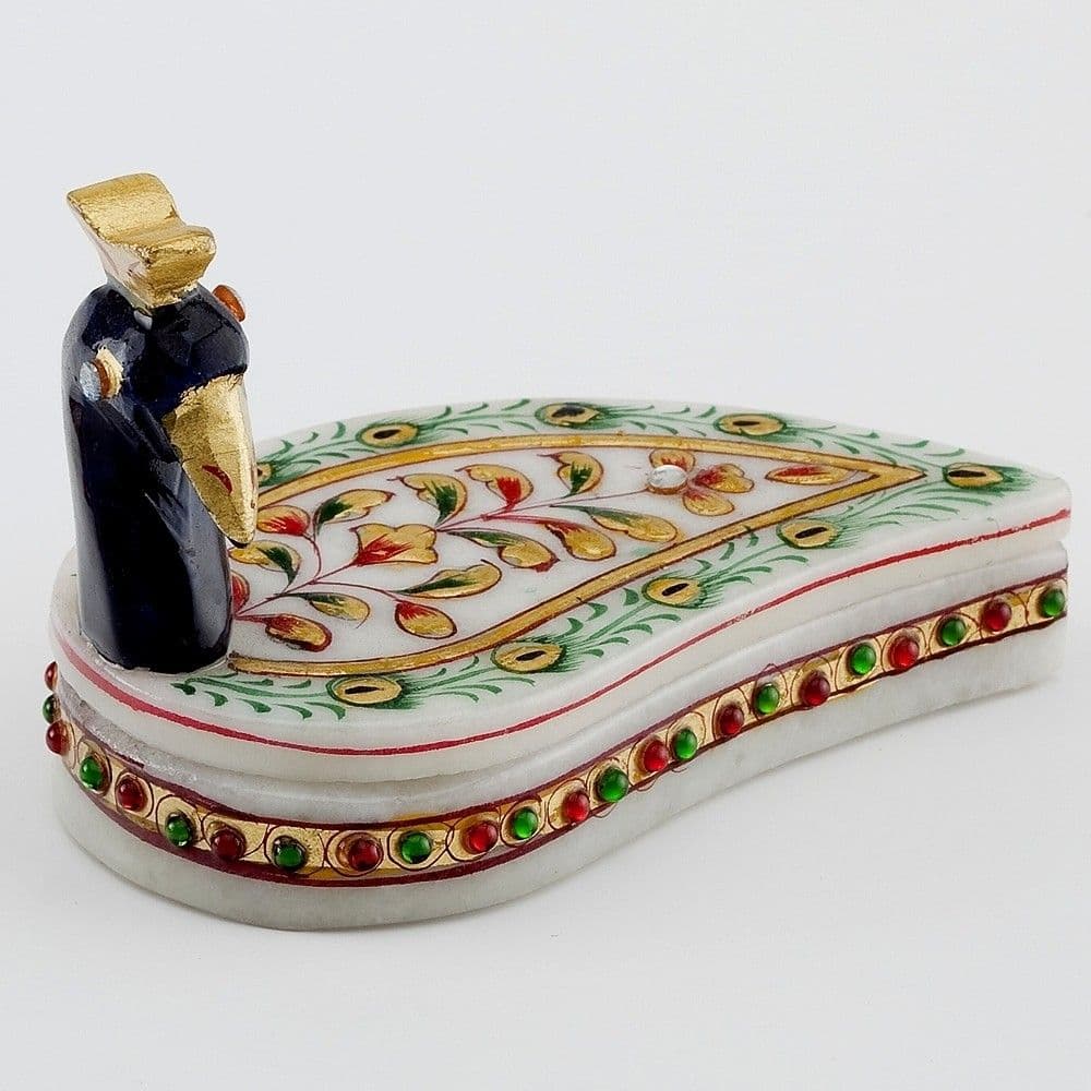 Aapno Rajasthan Marvel In Marble - Gold Embossed Roli Tika Chopra Showpiece - 7.62 cm