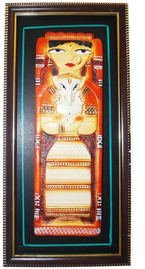 Karukraft Multicolour Terracotta Parvati Ganesha Showpiece - 2 cm