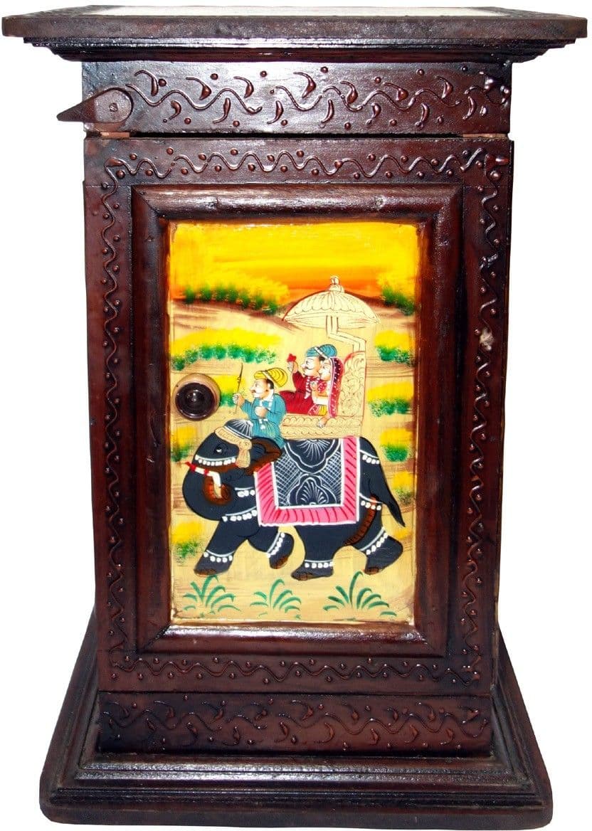 Lal Haveli House Kitchen Decorative Solid Almirah Wooden Stool Showpiece - 45.72 cm