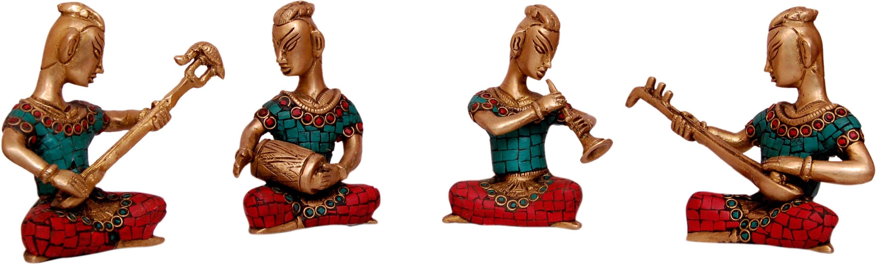 Swethamber Arts brass musical lady set of 4 statue Showpiece - 7 cm